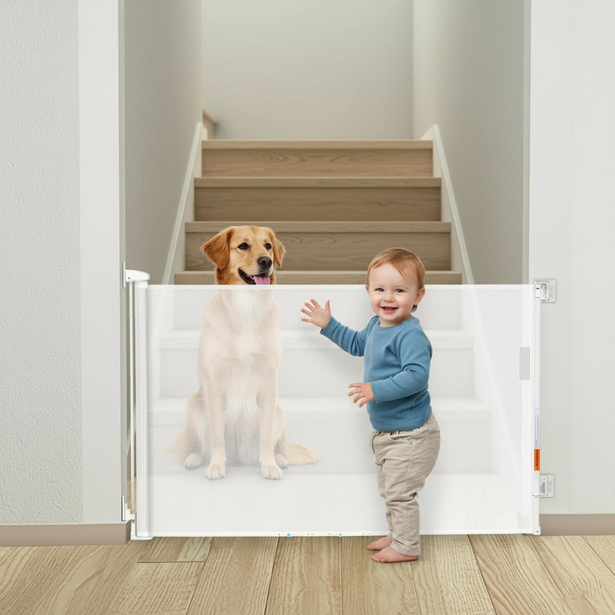 Retractable Baby Gates - 55 Inch - White Color - Use for stairs, gates - Stop pets