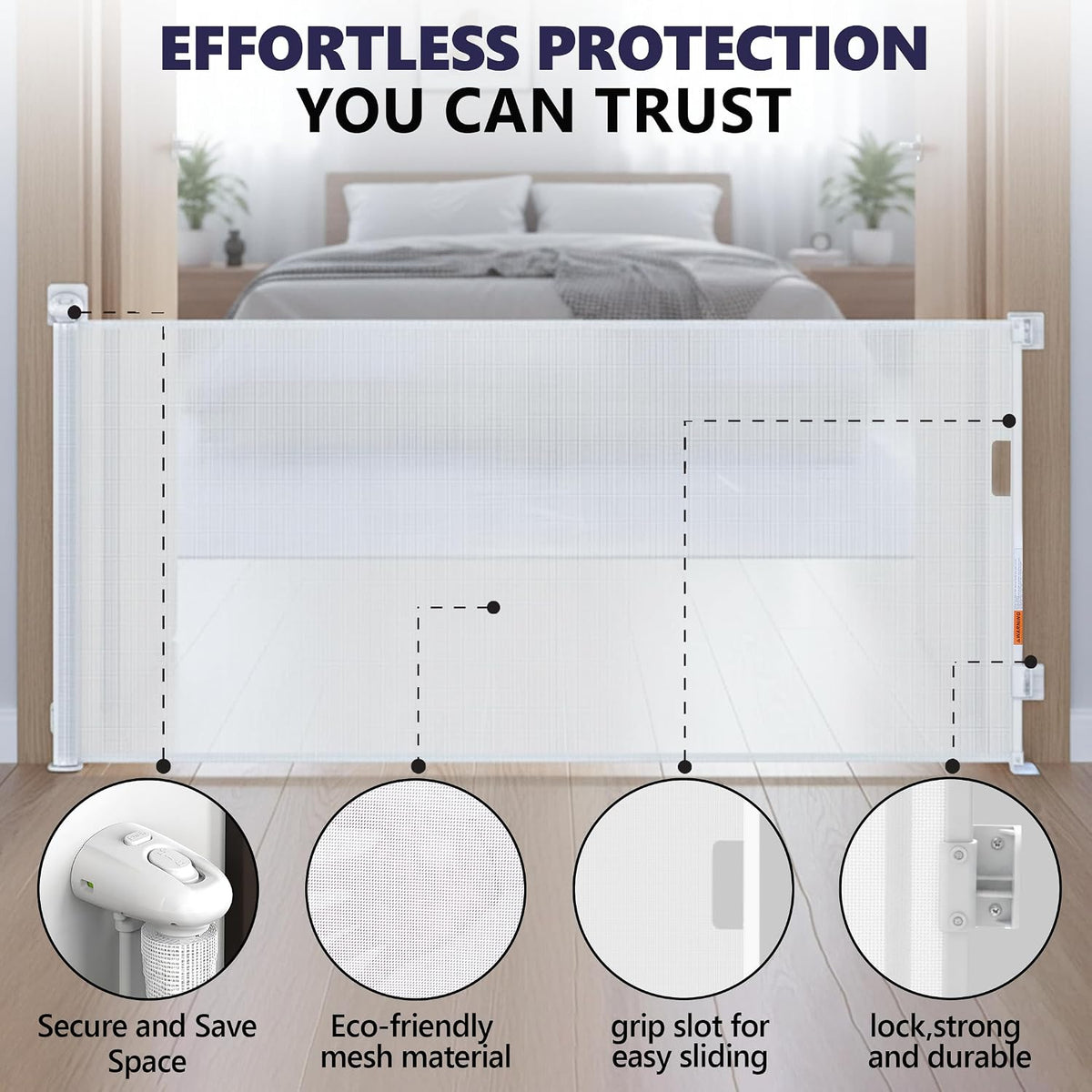 Retractable Baby Gates - 55 Inch - White Color - Use for stairs, gates - Stop pets