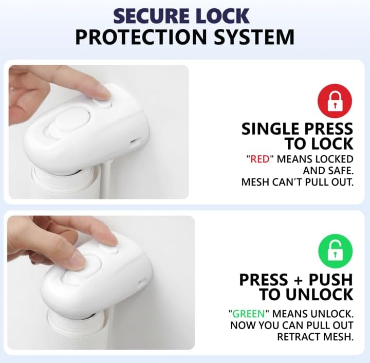 Retractable Baby Gates - No Drill - 55 Inch - White Color - Use for stairs, gates - Stop pets