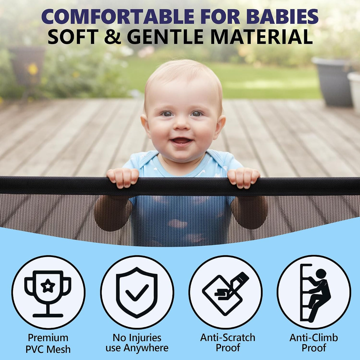 Retractable Baby Gates - 55 Inch - Black Color - Use for stairs, gates - Stop pets
