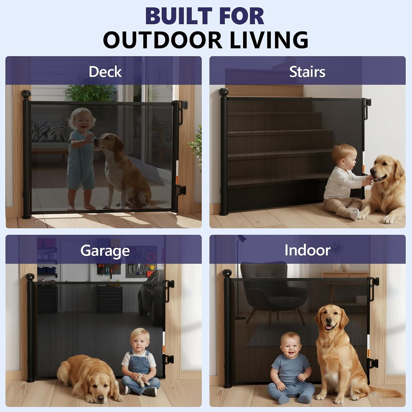 Retractable Baby Gates - 55 Inch - Black Color - Use for stairs, gates - Stop pets