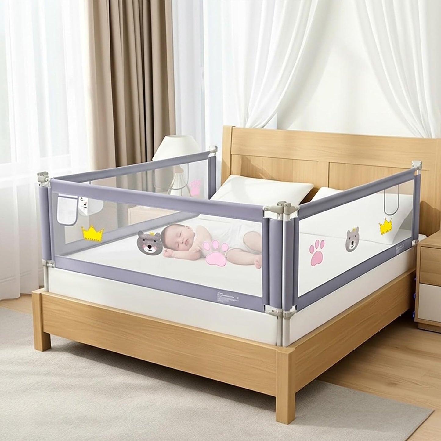 Bed Rail for Toddlers & Adults – Easy Install, Foldable Design, Durable Safety Guard for Beds - 78'' x 59'' - Grey/White